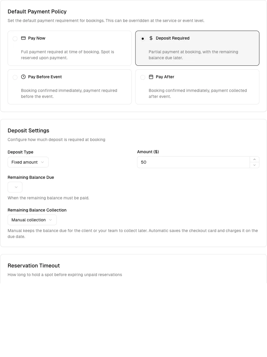 Acupuncture booking rules with deposits, card controls, and a treatment policy acknowledgement.