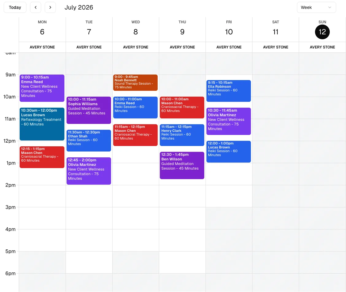 Alternative Therapy software showing calendar.