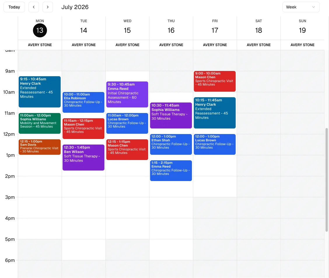 Chiropractic software showing calendar.