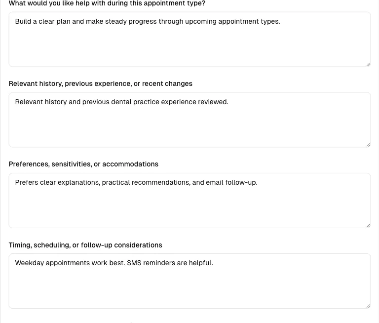 Dental Practice software showing form.