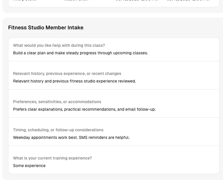 Fitness Studio software showing form.