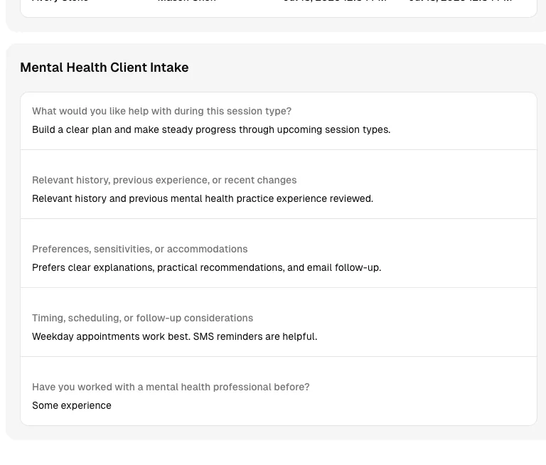 Mental Health software showing form.