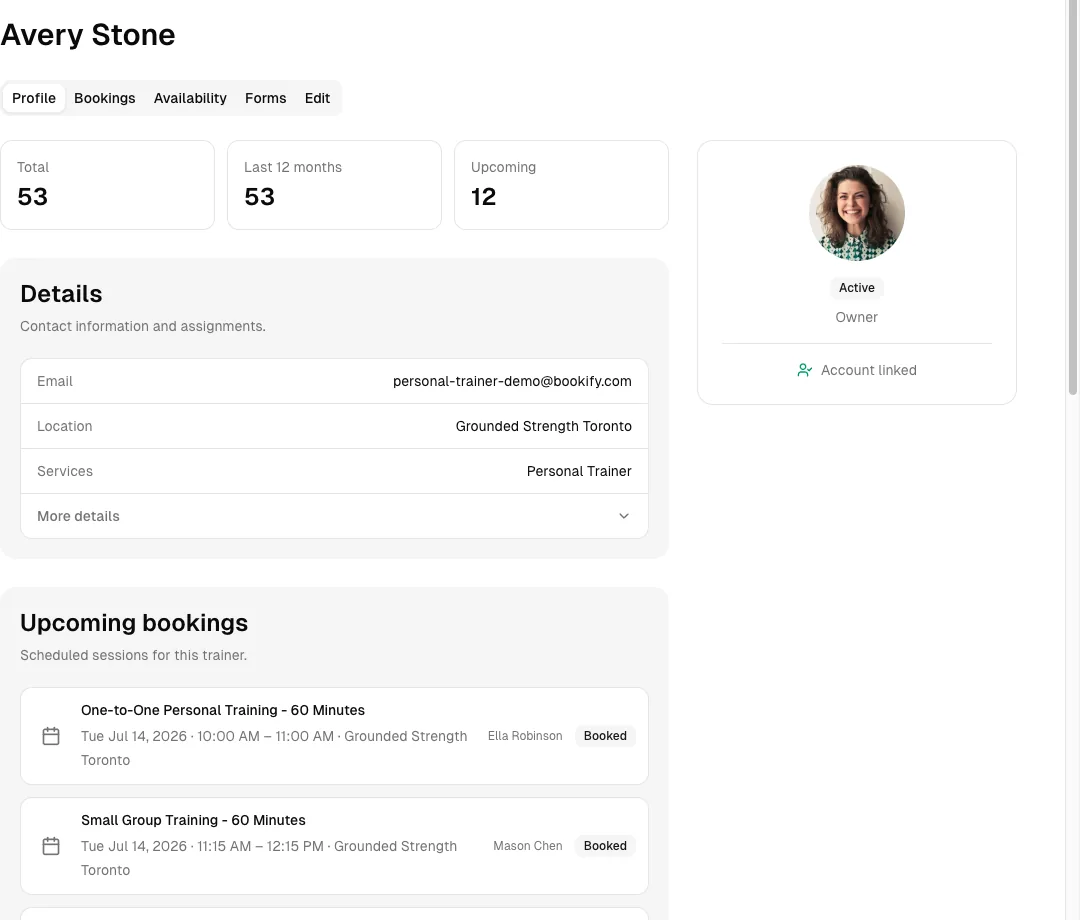 Personal Trainer software showing team.