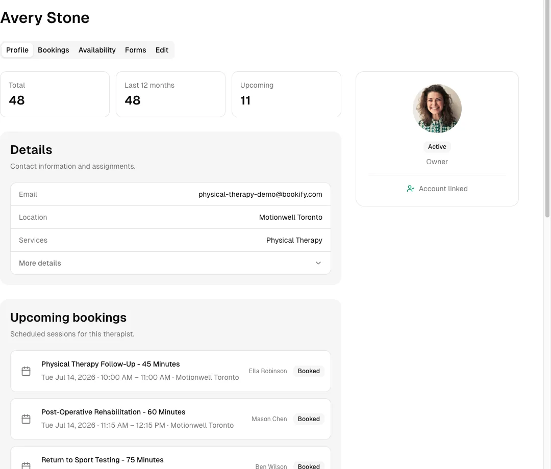 Physical Therapy software showing team.