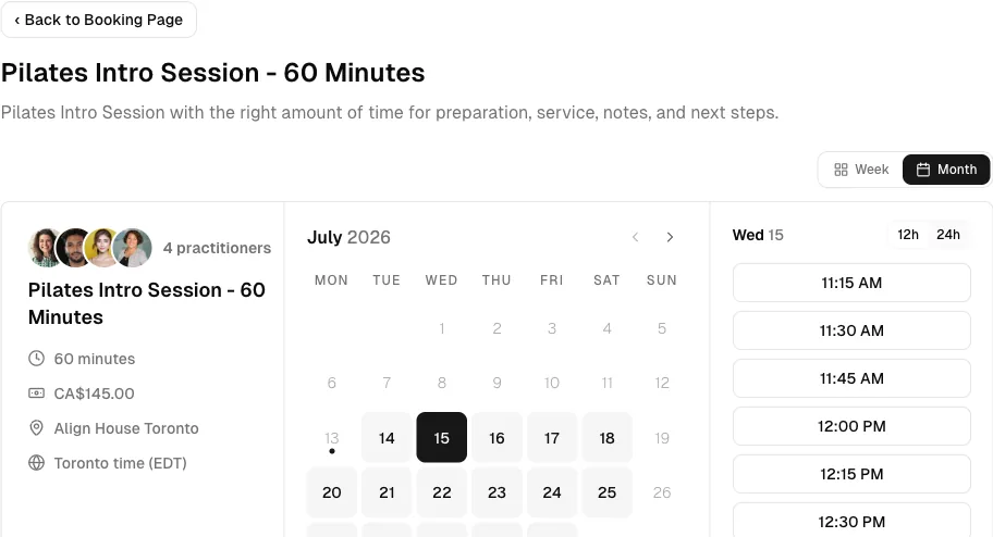 Dance Studio software showing booking month.