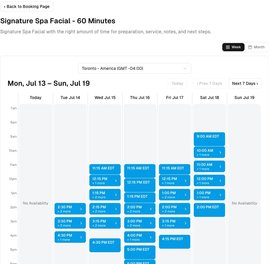 Spa software showing booking week.