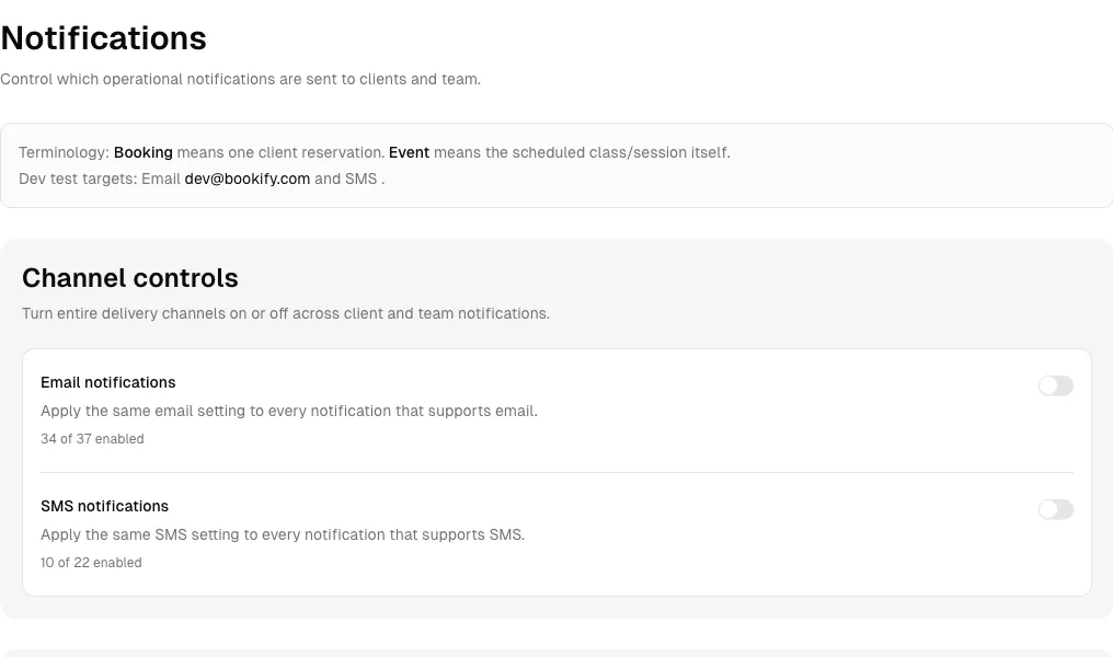Spa software showing notifications.