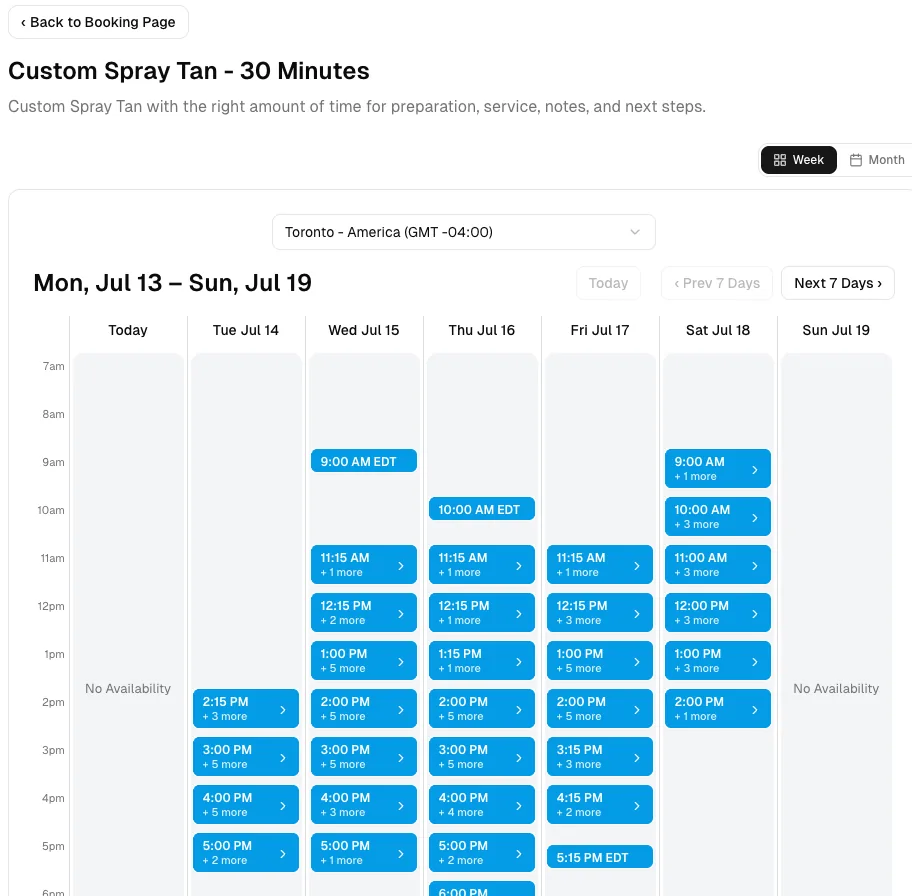 Tanning Studio software showing booking week.