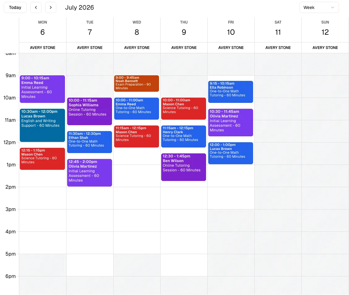 Driving School software showing calendar.
