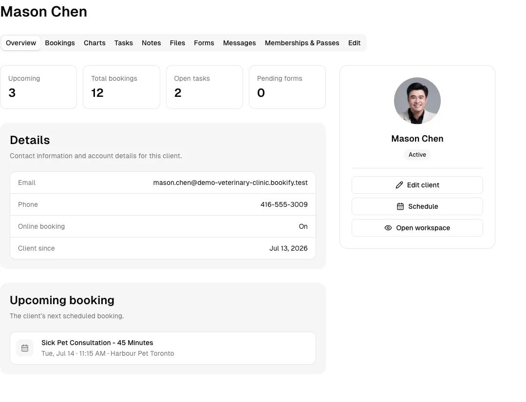 Pet Grooming software showing client profile.
