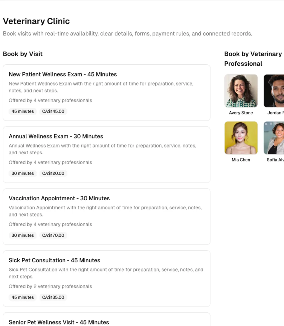 Pet Grooming software showing online booking.