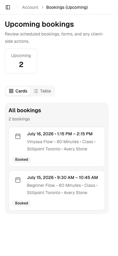 Yoga Studio software showing mobile.