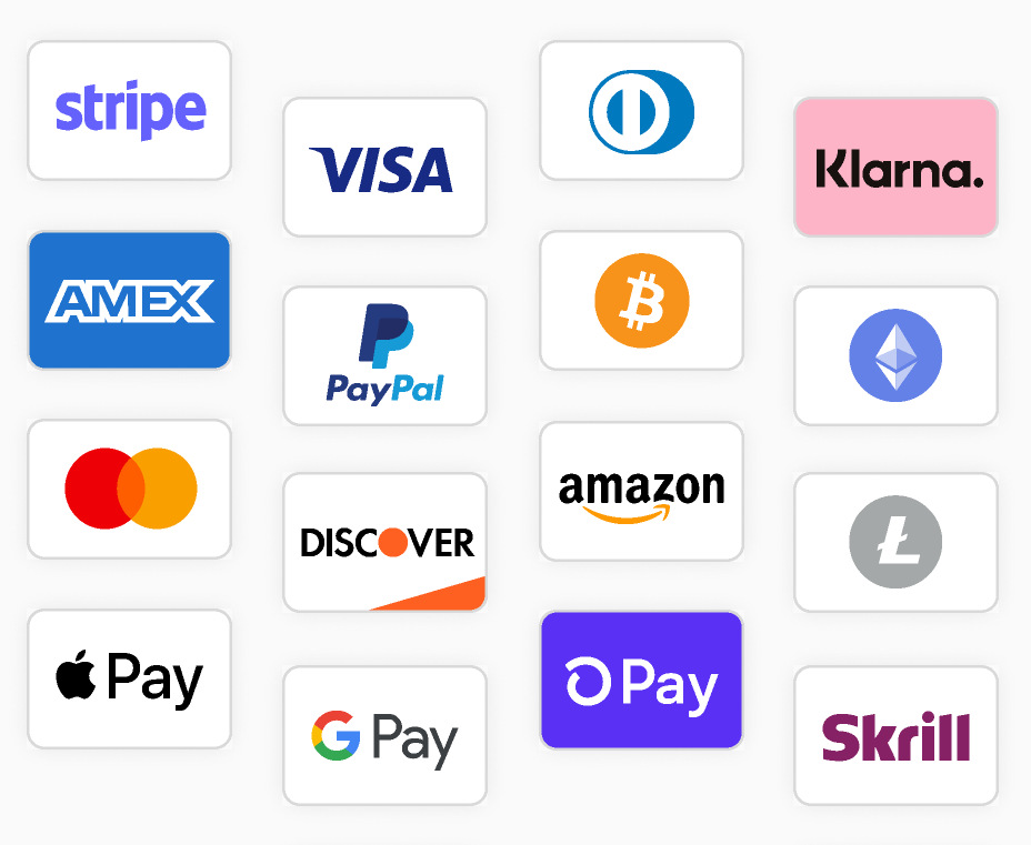Grid of accepted payment method logos